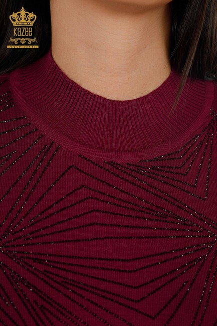 Women's Knitwear Sweater Standing Neck Purple - 16980 | KAZEE - Thumbnail