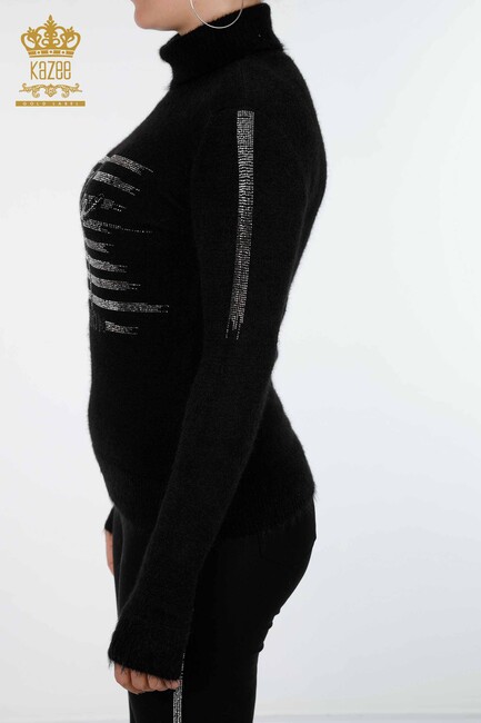 Women's Knitwear Sweater Kazee Text Detailed Stone Embroidered Black - 18900 | KAZEE - Thumbnail