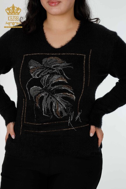 Women's Knitwear Sweater Leaf Pattern Black - 16995 | KAZEE - Thumbnail