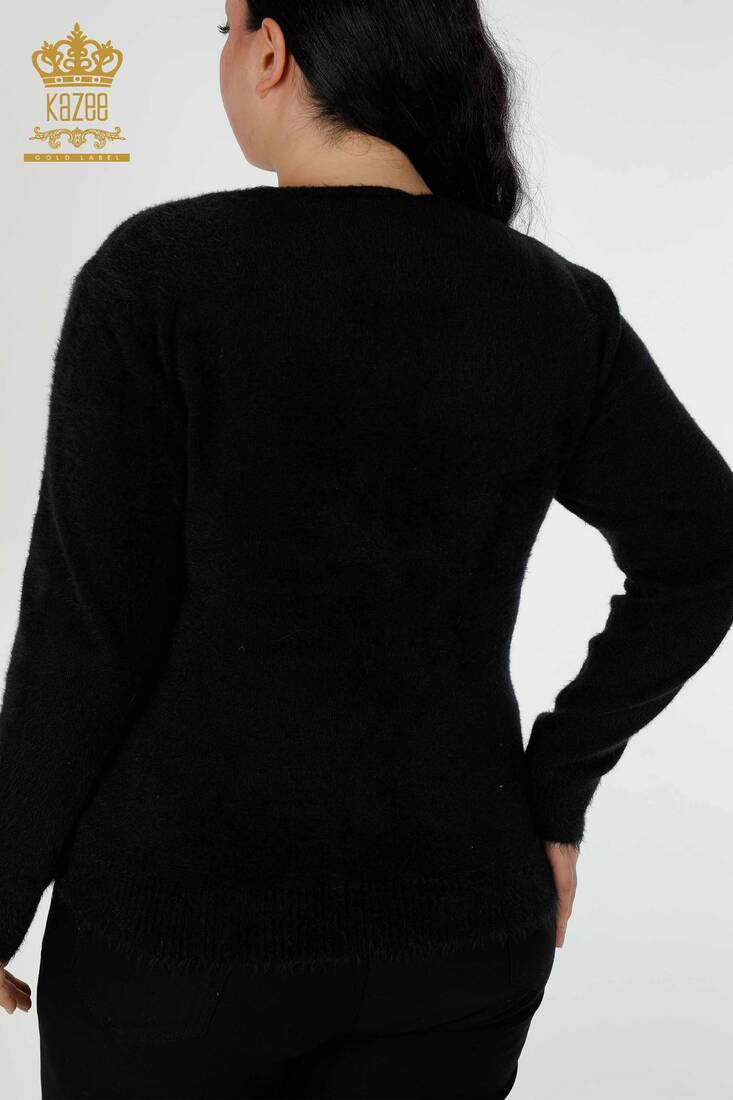 Women's Knitwear Sweater Leaf Pattern Black - 16995 | KAZEE