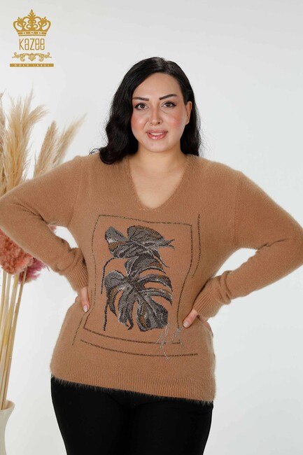 Women's Knitwear Sweater Leaf Patterned Mink - 16995 | KAZEE - Thumbnail