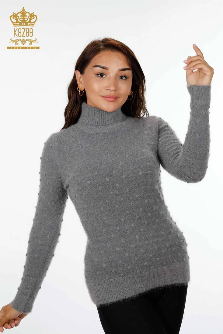 Women's Knitwear Sweater Polka Dot Detailed Color Transition Gray - 18796 | KAZEE