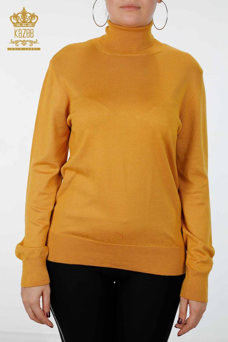 Women's Knitwear Sweater Glitter Transition Turtleneck Oversize Saffron - 15144 | KAZEE