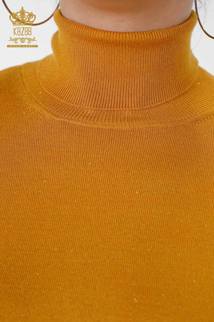 Women's Knitwear Sweater Glitter Transition Turtleneck Oversize Saffron - 15144 | KAZEE