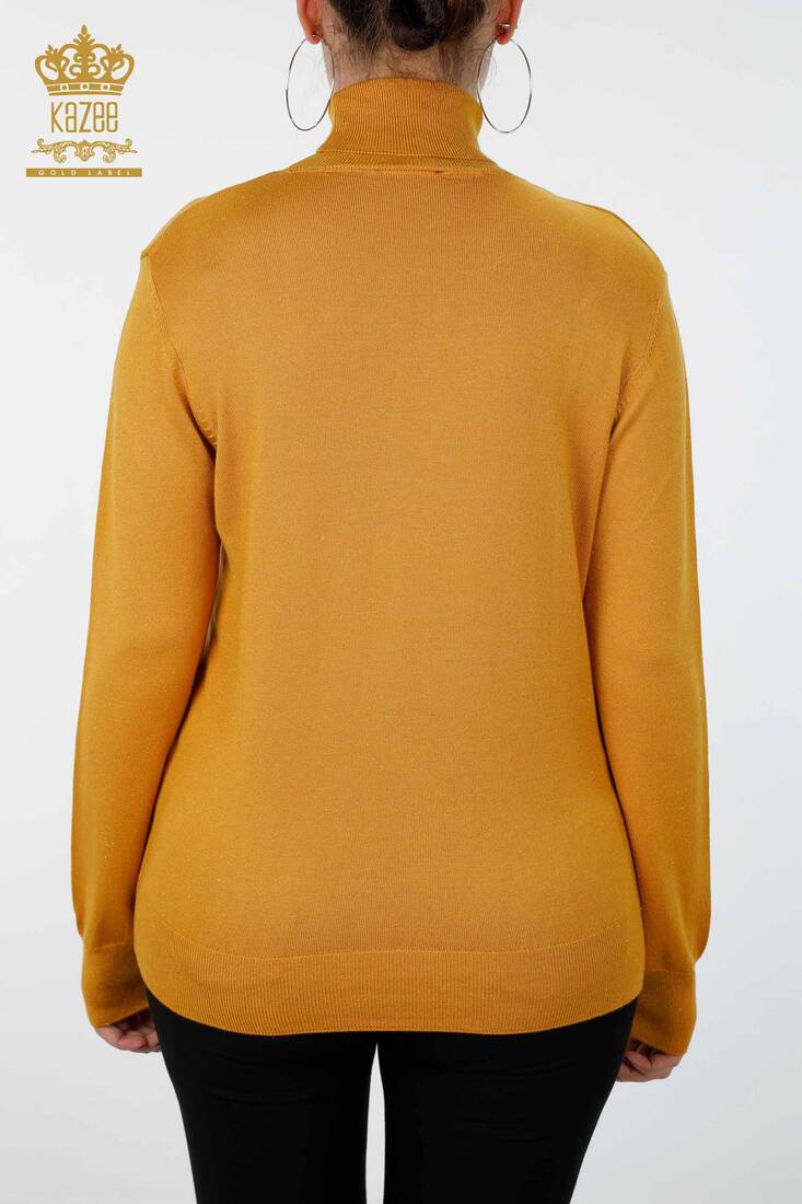 Women's Knitwear Sweater Glitter Transition Turtleneck Oversize Saffron - 15144 | KAZEE