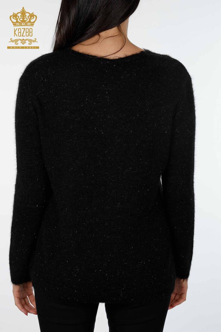 Women's Knitwear Sweater Glitter Transition V Neck Long Sleeve Black - 19081 | KAZEE