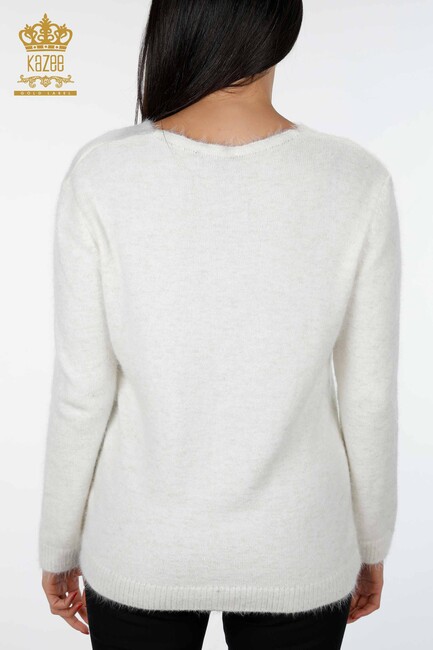 Women's Knitwear Sweater Glitter Transition V Neck Long Sleeve Ecru - 19081 | KAZEE - Thumbnail