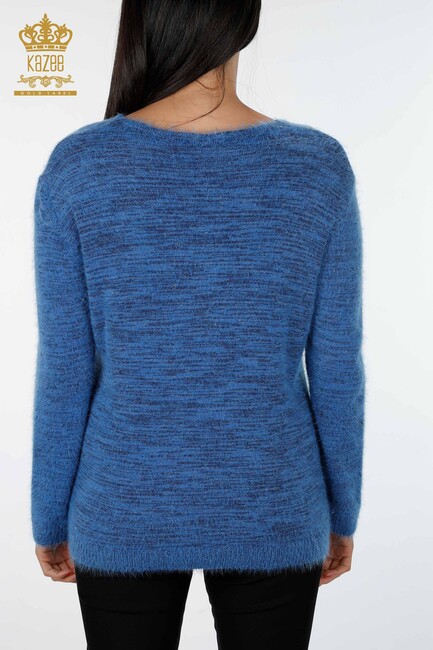 Women's Knitwear Sweater Glitter Transition V Neck Long Sleeve Indigo - 19081 | KAZEE - Thumbnail