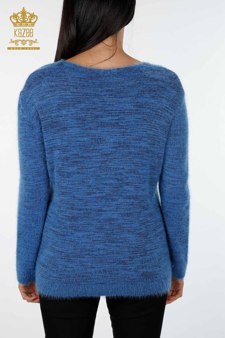 Women's Knitwear Sweater Glitter Transition V Neck Long Sleeve Indigo - 19081 | KAZEE