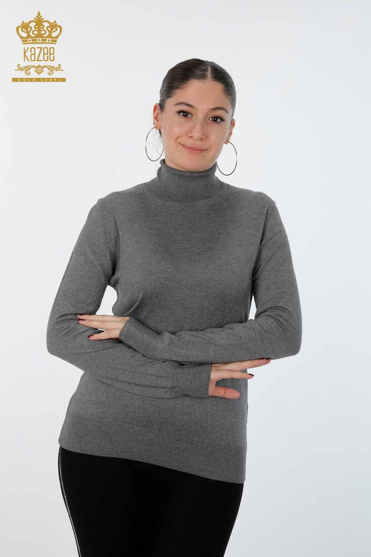 Women's Knitwear Sweater Glitter Transition Turtleneck Oversize Anthracite - 15144 | KAZEE