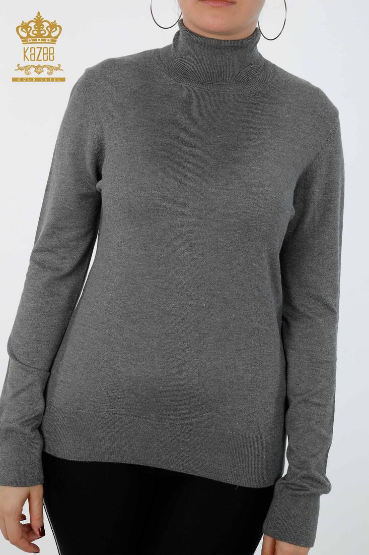 Women's Knitwear Sweater Glitter Transition Turtleneck Oversize Anthracite - 15144 | KAZEE