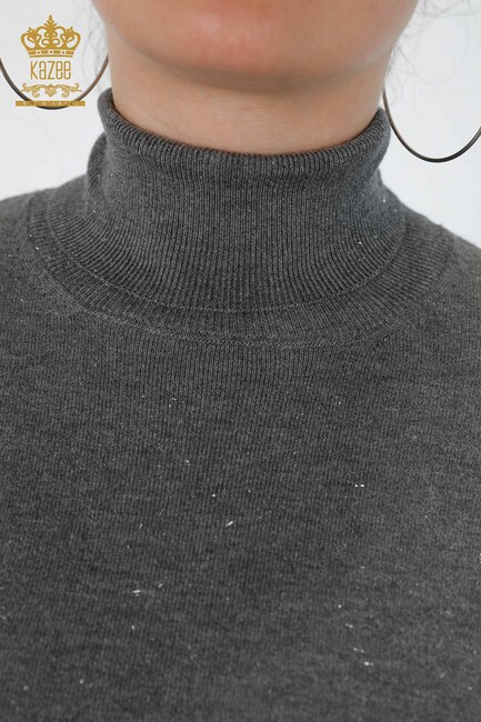 Women's Knitwear Sweater Glitter Transition Turtleneck Oversize Anthracite - 15144 | KAZEE - Thumbnail