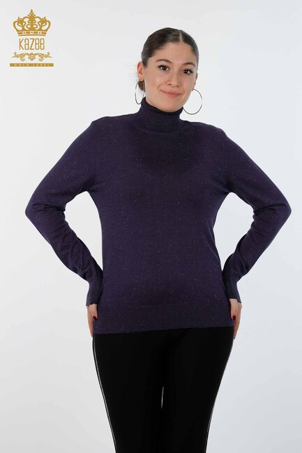 Womens Knitwear Sweater Glitter Transition Turtleneck Oversize Purple - 15144 | KAZEE - Thumbnail