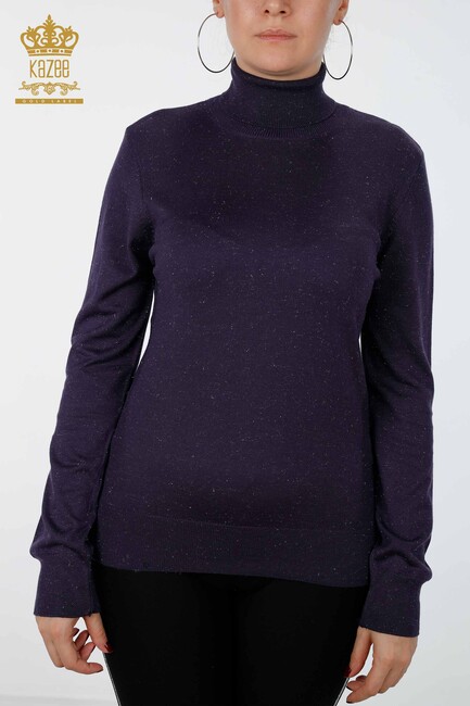 Womens Knitwear Sweater Glitter Transition Turtleneck Oversize Purple - 15144 | KAZEE - Thumbnail