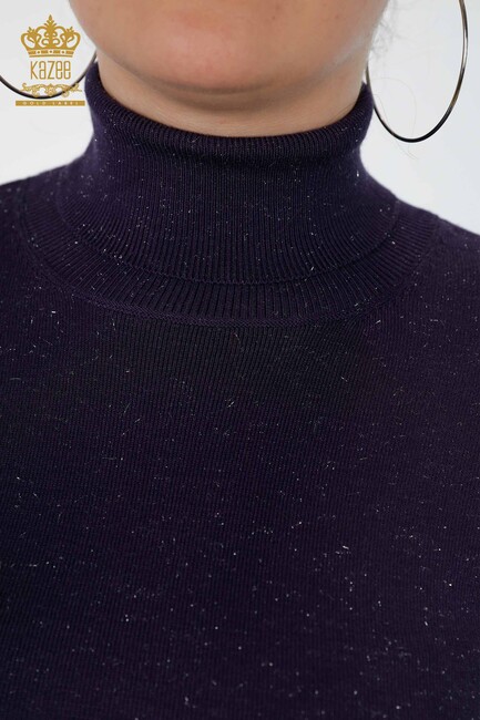 Womens Knitwear Sweater Glitter Transition Turtleneck Oversize Purple - 15144 | KAZEE - Thumbnail