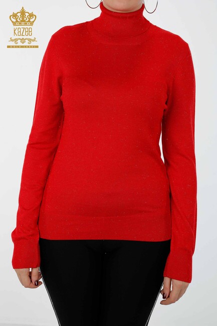 Womens Knitwear Sweater Glitter Transition Turtleneck Oversize Red - 15144 | KAZEE - Thumbnail