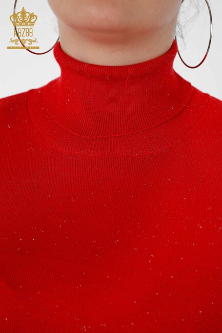 Womens Knitwear Sweater Glitter Transition Turtleneck Oversize Red - 15144 | KAZEE - Thumbnail