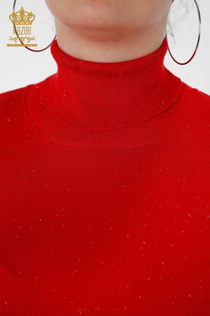 Womens Knitwear Sweater Glitter Transition Turtleneck Oversize Red - 15144 | KAZEE