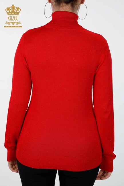 Womens Knitwear Sweater Glitter Transition Turtleneck Oversize Red - 15144 | KAZEE - Thumbnail