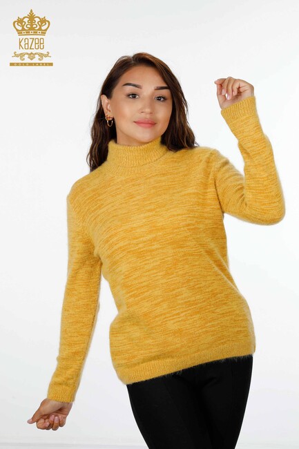 Women's Knitwear Sweater Glitter Transition Viscose Turtleneck Yellow - 19080 | KAZEE - Thumbnail