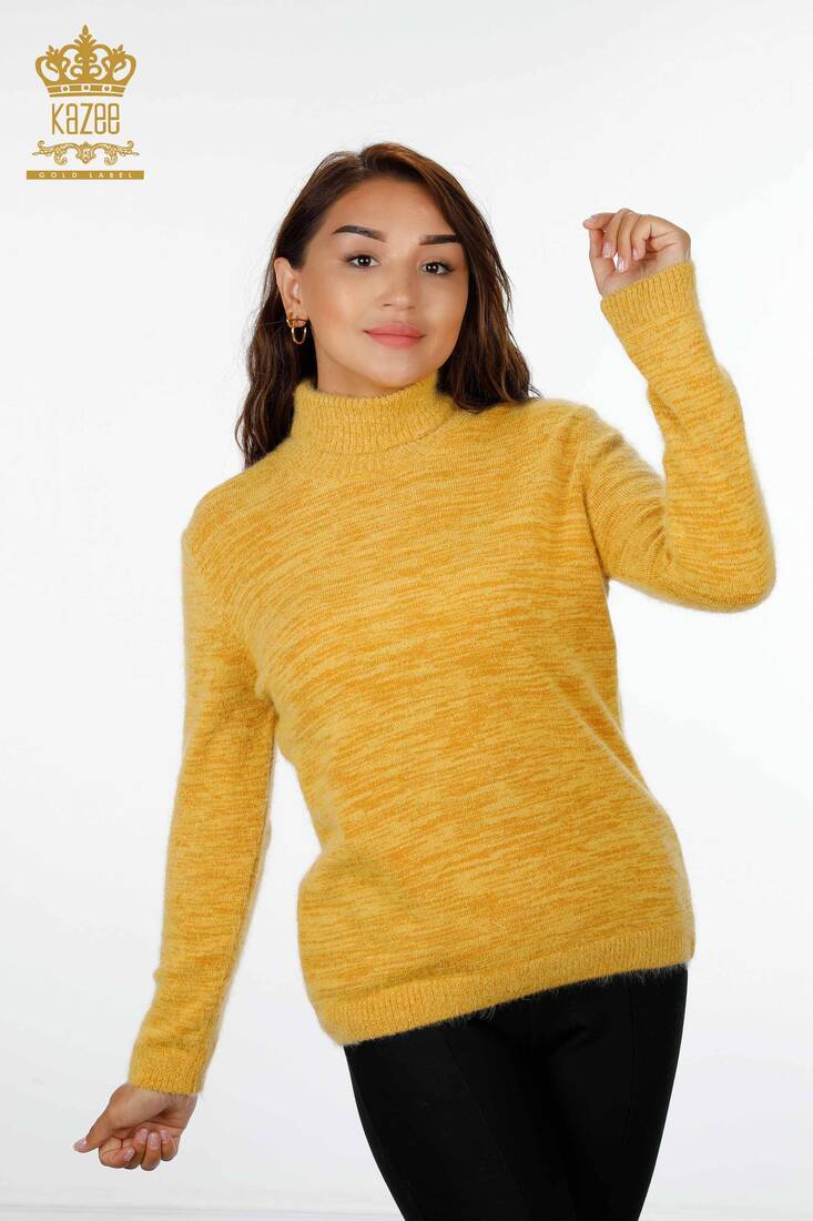 Women's Knitwear Sweater Glitter Transition Viscose Turtleneck Yellow - 19080 | KAZEE