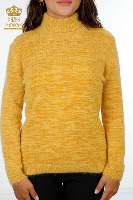 Women's Knitwear Sweater Glitter Transition Viscose Turtleneck Yellow - 19080 | KAZEE - Thumbnail