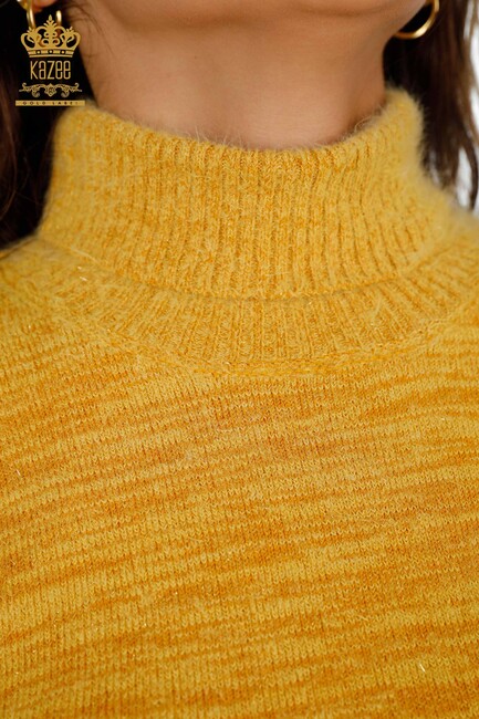 Women's Knitwear Sweater Glitter Transition Viscose Turtleneck Yellow - 19080 | KAZEE - Thumbnail