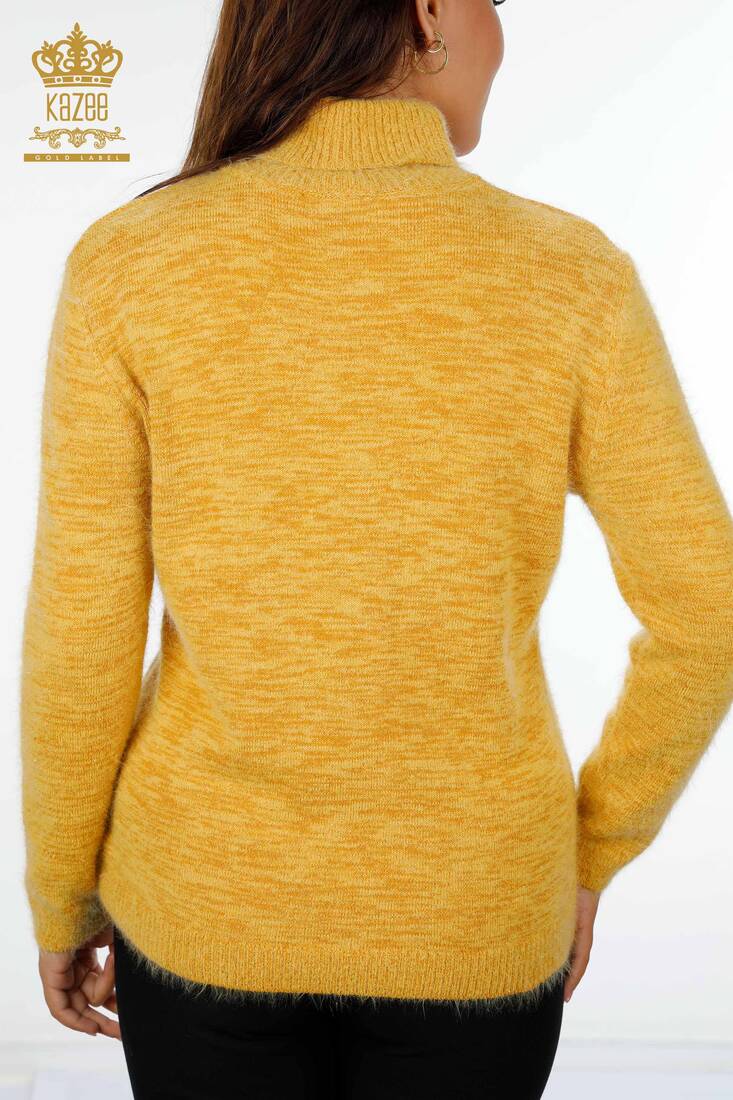 Women's Knitwear Sweater Glitter Transition Viscose Turtleneck Yellow - 19080 | KAZEE