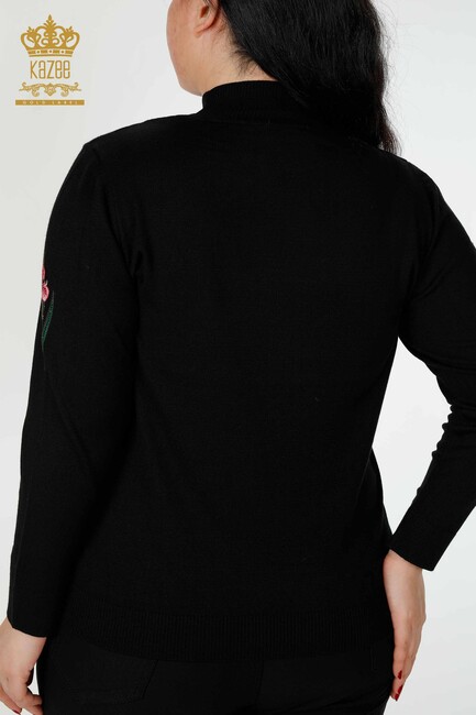 Women's Knitwear Sweater Stone Embroidered Black - 16852 | KAZEE - Thumbnail