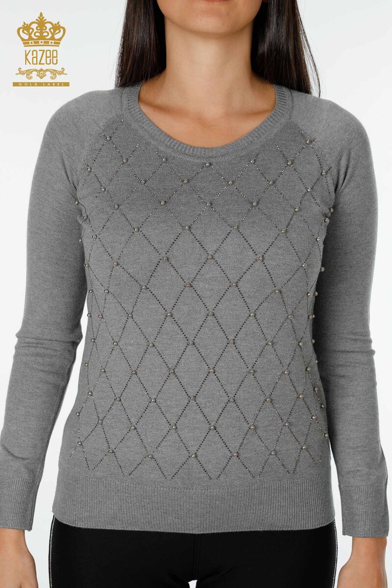 Wholesale Women's Knitwear Sweater Stone Embroidered Pattern - 15733 | KAZEE