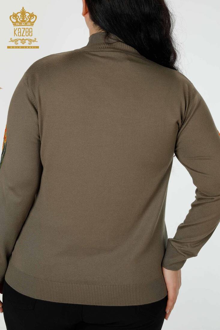 Women's Knitwear Sweater Stone Embroidered Khaki - 16852 | KAZEE