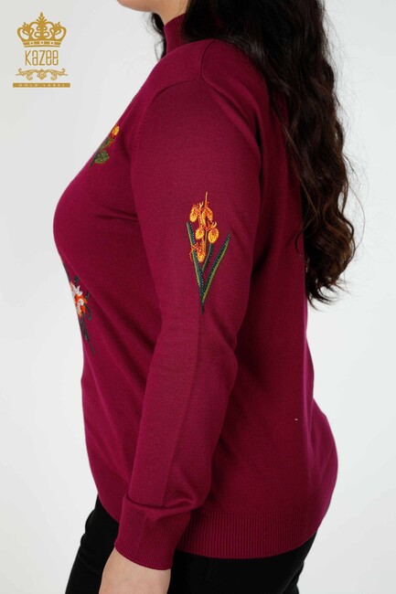 Women's Knitwear Sweater Stone Embroidered Purple - 16852 | KAZEE - Thumbnail