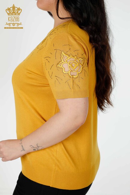 Women's Knitwear Sweater Stone Embroidered Saffron - 16845 | KAZEE - Thumbnail