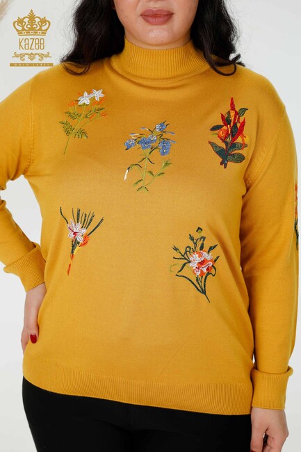 Women's Knitwear Sweater Stone Embroidered Saffron - 16852 | KAZEE - Thumbnail