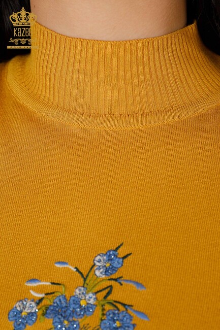 Women's Knitwear Sweater Stone Embroidered Saffron - 16852 | KAZEE - Thumbnail