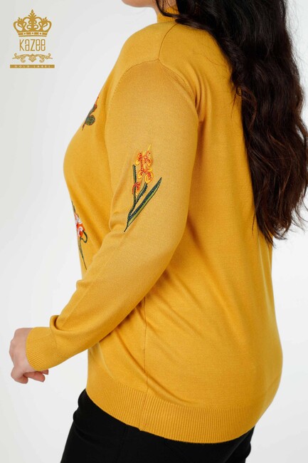 Women's Knitwear Sweater Stone Embroidered Saffron - 16852 | KAZEE - Thumbnail