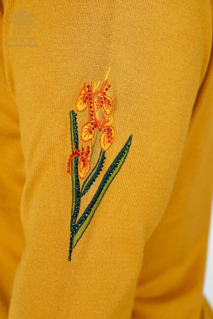 Women's Knitwear Sweater Stone Embroidered Saffron - 16852 | KAZEE - Thumbnail