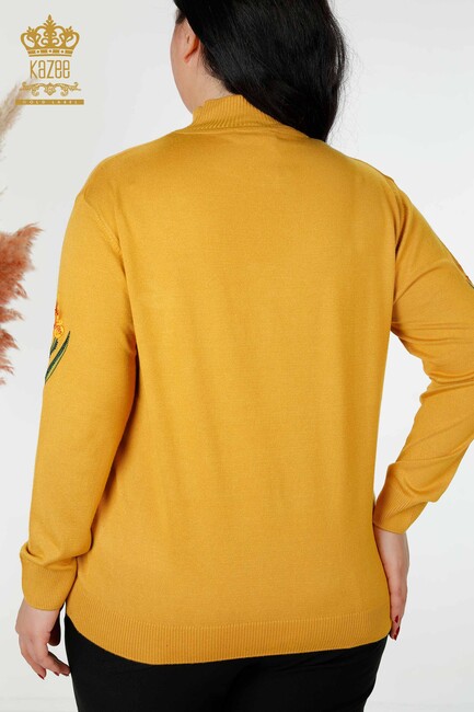 Women's Knitwear Sweater Stone Embroidered Saffron - 16852 | KAZEE - Thumbnail