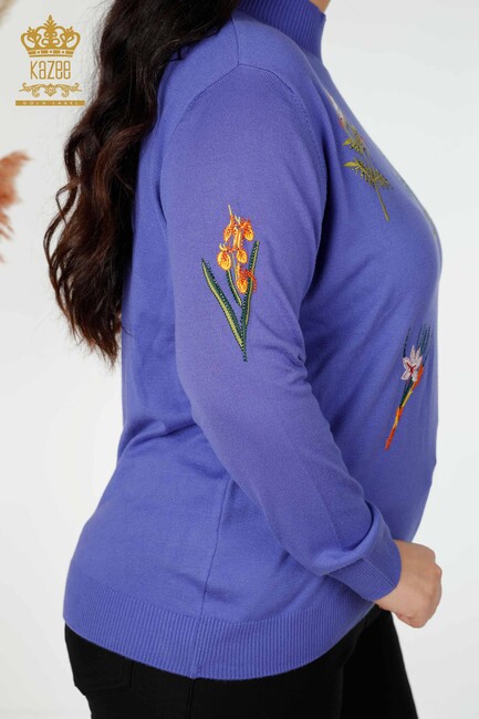 Women's Knitwear Sweater Stone Embroidered Violet - 16852 | KAZEE - Thumbnail