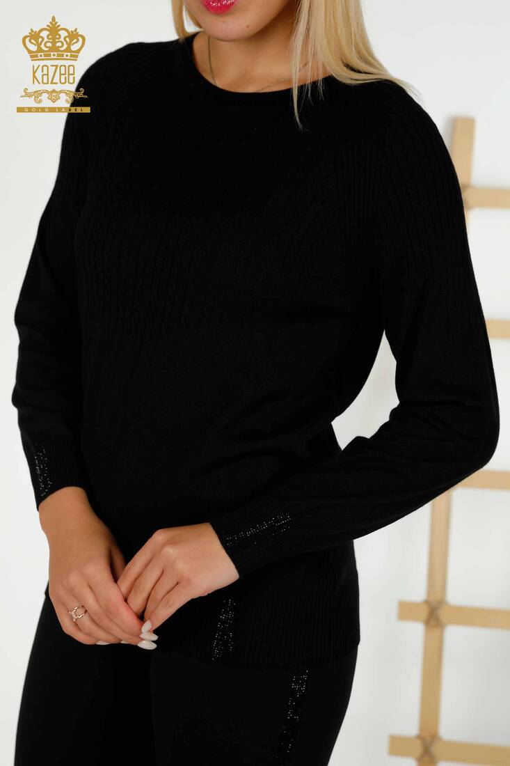 Women's Knitwear Black With Stones - 30104 | KAZEE