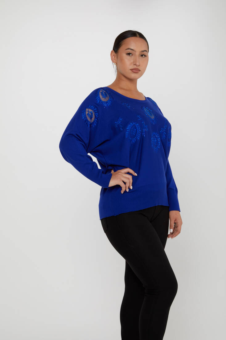 Women's Knitwear Stone Embroidered Saxe - 30902 | KAZEE