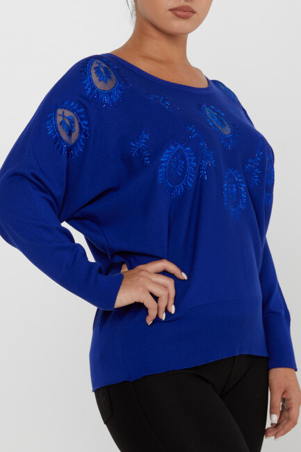 Women's Knitwear Stone Embroidered Saxe - 30902 | KAZEE - Thumbnail