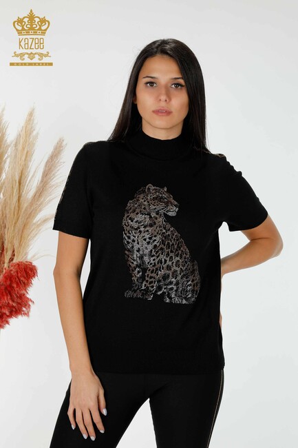 Women's Knitwear Tiger Pattern Black - 16999 | KAZEE - Thumbnail