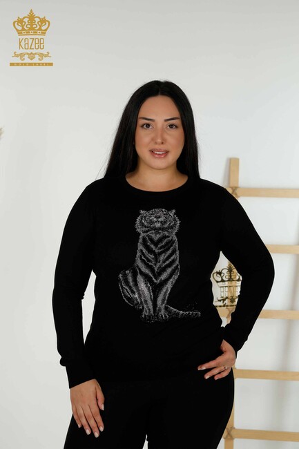 Women's Knitwear Tiger Pattern Black - 30127 | KAZEE - Thumbnail