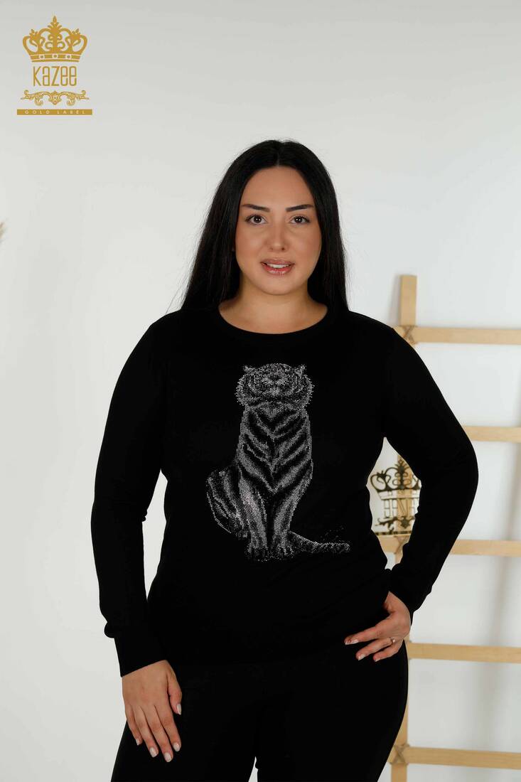 Women's Knitwear Tiger Pattern Black - 30127 | KAZEE