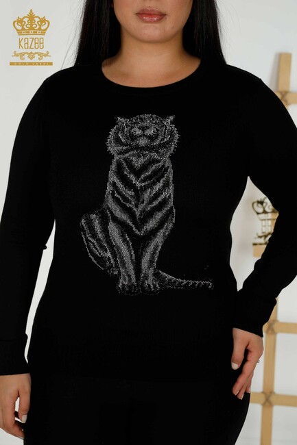 Women's Knitwear Tiger Pattern Black - 30127 | KAZEE - Thumbnail