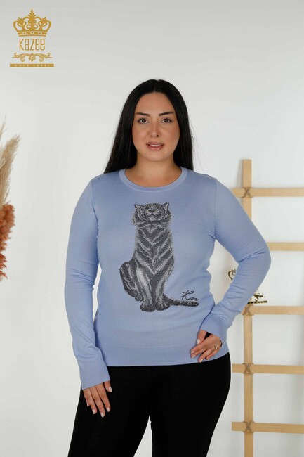 Women's Knitwear Tiger Pattern Blue - 30127 | KAZEE - Thumbnail