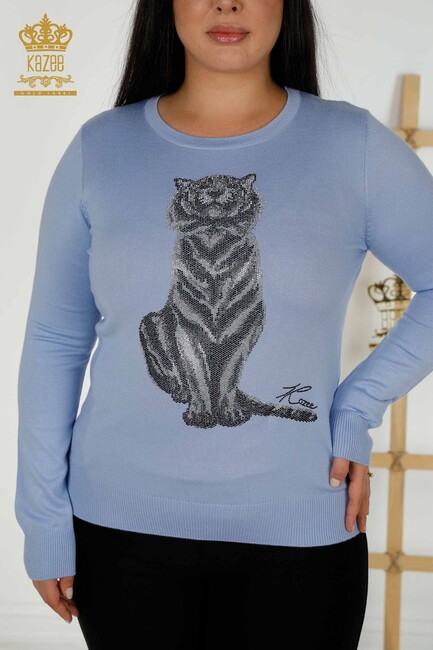 Women's Knitwear Tiger Pattern Blue - 30127 | KAZEE - Thumbnail