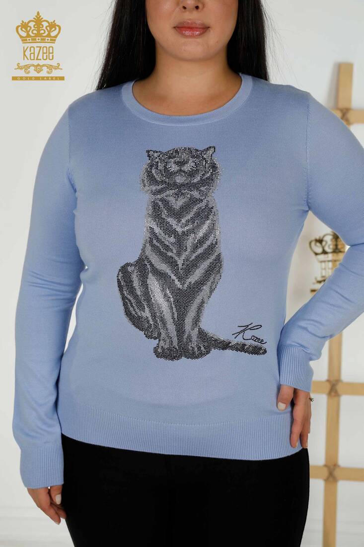 Women's Knitwear Tiger Pattern Blue - 30127 | KAZEE