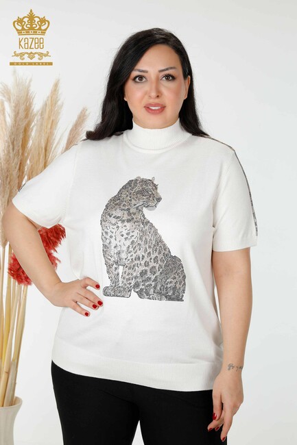 Women's Knitwear Tiger Pattern Ecru - 16999 | KAZEE - Thumbnail